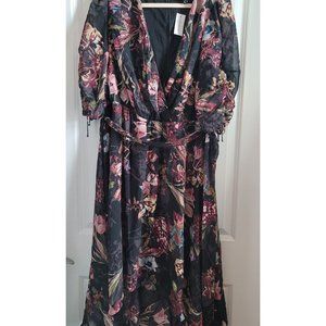 LANE BRYANT Floral Wrap High Low Hem Ruched Sleeves Belted Waist Dress